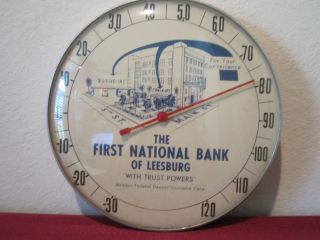 Bank Adv.  The First National Bank Of Leesburg Thermometer Glass/metal Wall Hang
