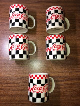 Coca - Cola Coffee Mug.  Set Of 5.  1996.  Black,  White & Red Checkered / By Gibson