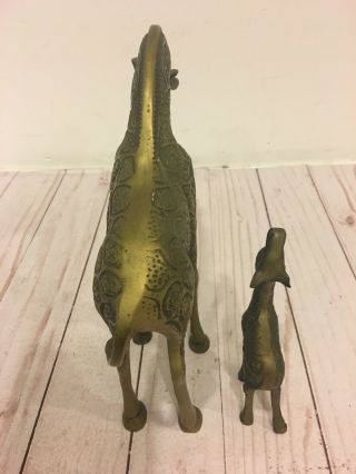 Vtg Leonard Silver Co.  Set Of Two Solid Brass Mother And Baby Giraffe 9  tall 4