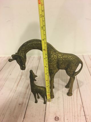 Vtg Leonard Silver Co.  Set Of Two Solid Brass Mother And Baby Giraffe 9  tall 6