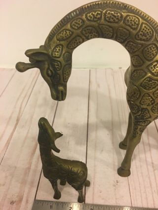 Vtg Leonard Silver Co.  Set Of Two Solid Brass Mother And Baby Giraffe 9  tall 8