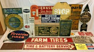 ANTIQUE BOSTON TIRE RUBBER TIP TRAY TIN LITHO SIGN AUTO BICYCLE CARRIAGE GAS OIL 7