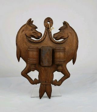 Carved Wood Equestrian Folk Art Wall Mount Double Match Safe Late 19th C Or 20th