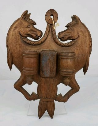 Carved Wood Equestrian Folk Art Wall Mount Double Match Safe Late 19th C or 20th 3