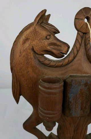 Carved Wood Equestrian Folk Art Wall Mount Double Match Safe Late 19th C or 20th 4