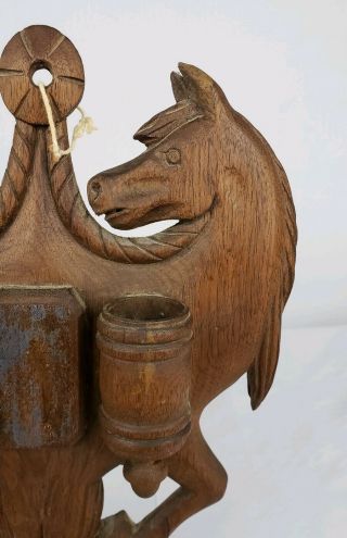 Carved Wood Equestrian Folk Art Wall Mount Double Match Safe Late 19th C or 20th 5