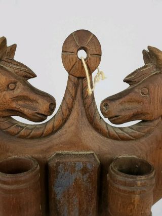 Carved Wood Equestrian Folk Art Wall Mount Double Match Safe Late 19th C or 20th 6