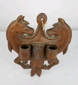 Carved Wood Equestrian Folk Art Wall Mount Double Match Safe Late 19th C or 20th 8