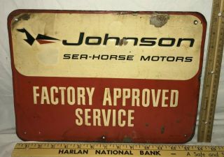 Antique Johnson Sea - Horse Motors Tin Litho Boat Sign Factory Service Gas Oil Old