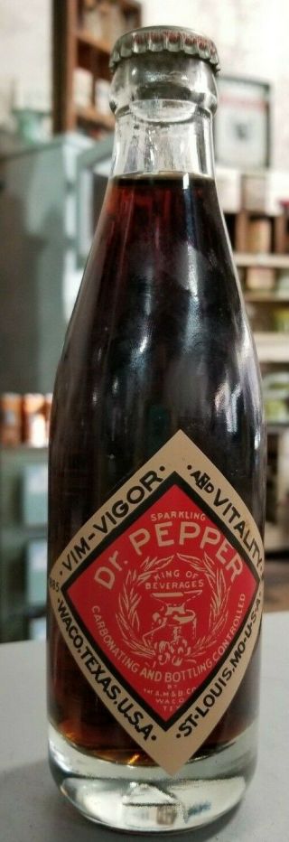 Very Rare 1885 - 1985 100 Year Anniversary Dr Pepper 10 Oz Bottle Full