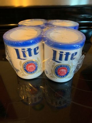 4 Styrofoam Miller Lite Beer Coozie Can Foam Holder Koozie