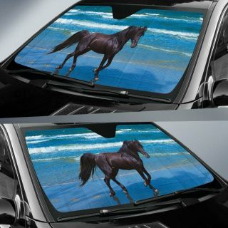 Black Beauty On The Beach Horse Sunshade For Car Windshield