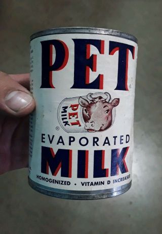 Vintage Antique Pet Evaporated Milk Can Tin 14 1/2 Oz Cow Paper Label