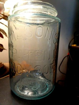 Scarce Antique Fruit Jar - Masons Patent Nov.  30th 1858 - " Ball " 0n Back - Green