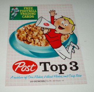 1962 Post Top 3 Cereal Box Front Panel W/ Football Cards Offer