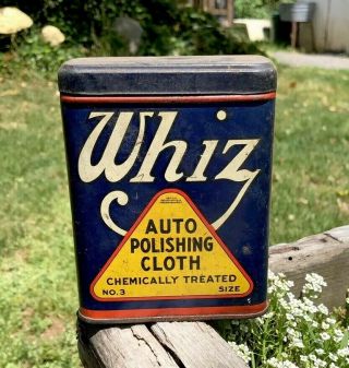 Antique Whiz Auto Polish Cloth Tin Litho Can