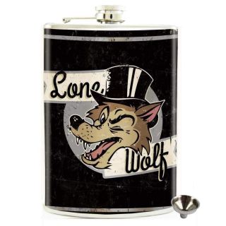 Lone Wolf Stainless Steel Hip Flask Biker Gift Retro Alcohol Bar Drink