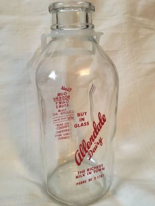 Vintage Half Gallon Milk Bottle Allendale Dairy Elmira York