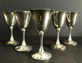 Vintage Set Of 5 Valero Silver Plate 4 Oz Wine Goblets - Made In Spain 5.  5 " Tall
