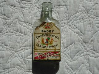 Vintage 6 " Paddy Old Irish Whiskey Bottle W/label Cork Distilleries 1950s
