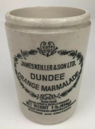 Vintage James Keiller & Son 16 Oz Dundee Orange Marmalade Stoneware Jar Crock