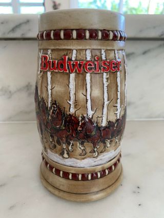 1981 Budweiser Holiday Stein Clydesdale Snowy Woodlands Mug Ceramarte Brazil