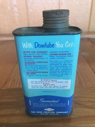 Vintage 8oz Dowlube Modern Lubricant Outboard Motors Oil Can 3