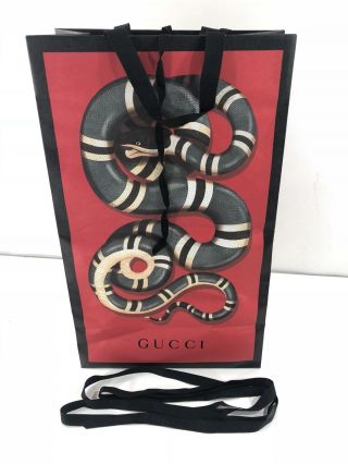 Gucci King Snake Python Red Black Paper Shopping Bag Tote W/ Logo Ribbon