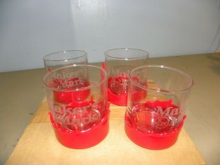 Set Of 4 Makers Mark Red Wax Dipped Drip Bourbon Whiskey Cocktail Glasses