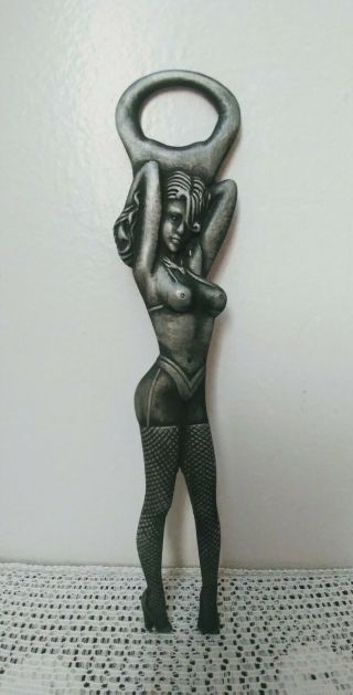 Vintage Art Deco Partly Nude Lady Metal Figural Bottle Opener