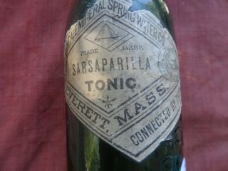 Soda Mineral Sarsaparilla Bottle Vincent Hathway Boston Emerald Green With Label