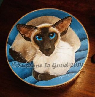 Siamese Cat Art Painting On Wooden Shaker - Style Box By Suzanne Le Good