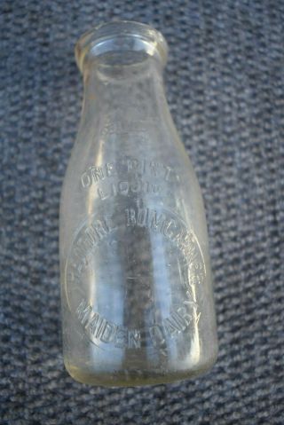 Rare One Pint Theodore Bumgarner Maiden Nc Dairy Milk Bottle