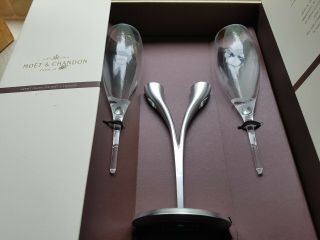 " Moet & Chandon " Metal Candelabra Stand With Engraved Champagne Flutes