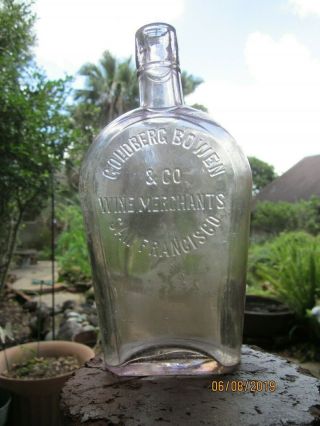 San Francisco " Goldberg Bowen & Co.  Wine Merchants " Western Whiskey Flask 1900