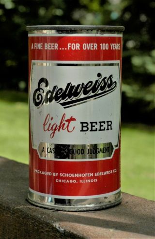 Edelweiss Light Beer Flat Top Metallic Beer Can - Shoenhofen Chicago