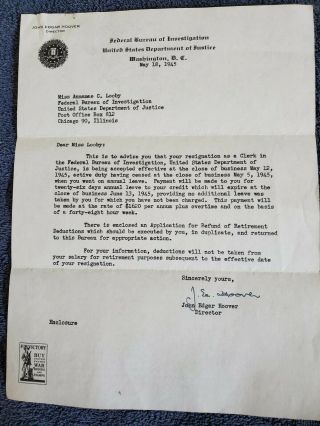 1945 J Edgar Hoover Signed - - Two Letters And Signatures On Fbi Letterhead