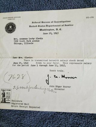 1945 J EDGAR HOOVER Signed - - two letters and signatures on FBI letterhead 3