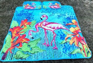 Flamingo Queen Size Bedspread And Pair Shams By Anuschka Home Tropical Motif