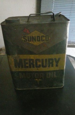 Rare Vintage Sunoco Mercury Motor Oil Can Empty 2 Gallon Sun Oil Company
