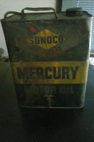 Rare Vintage Sunoco Mercury Motor Oil Can Empty 2 Gallon Sun Oil Company 2