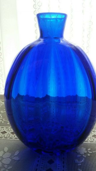 Cobalt Blue Glass Pairpoint Flask Vintage Pitkin Style Bottle Unsigned