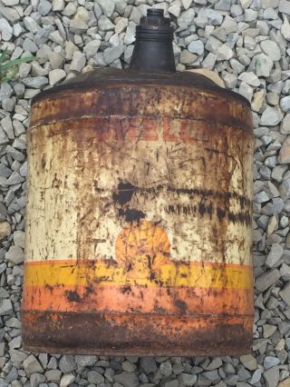Vintage Shell Oil Can 5 Gallon Gas Service Station Petroleum Sign Bucket Patina