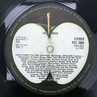 THE BEATLES ' Abbey Road ' Vinyl LP Apple Records 1969 Album SU120028 7