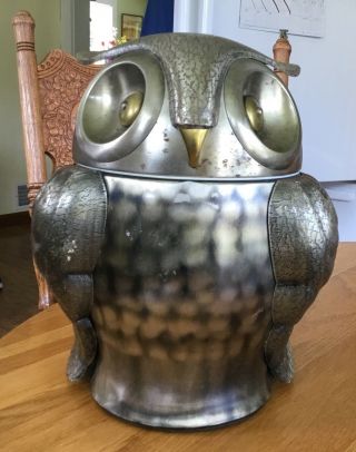 Mid Century Modern Metal Figure Owl Ice Bucket Japan 1960’s 11.  5” Tall