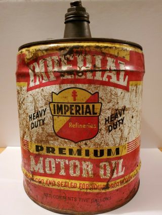 Vintage Imperial Refineries 5 Gallon Premium Motor Oil Can St.  Louis,  Missouri