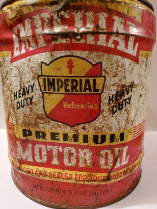 Vintage Imperial Refineries 5 Gallon Premium Motor Oil Can St.  Louis,  Missouri 2