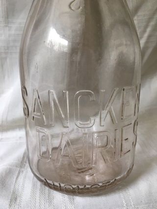 Vintage Quart Milk Bottle Sancken ' s Dairy Augusta Georgia 1947 2