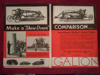 1935 2 Pg Ad,  Advertisement: Galion Iron,  Ohio: Leaning Wheel Road Grader