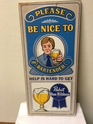 Pabst Beer Sign Vintage Wood Wall Graphic Plaque Bartender Man Guy Series